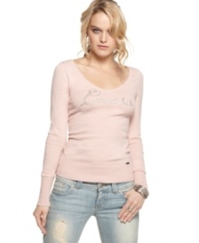 This long sleeve top from GUESS? is ultra-comfy ... pair it with your fave casual jeans and embellished flats! This long sleeve top from GUESS? is ultra-comfy ... pair it with your fave casual jeans and embellished flats!