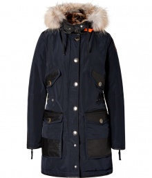 Luxe leather detailing elevates this ultra-stylish coat from outerwear specialists Parajumpers - Fur-lined leather hood, stand collar, concealed front zip closure with snap front placket, long sleeves with leather details, flap pockets with leather trim, zip-detailed back vent - Fitted silhouette - Style with skinny jeans, an oversized cashmere sweater, and over-the-knee boots Luxe leather detailing elevates this ultra-stylish coat from outerwear specialists Parajumpers - Fur-lined leather hood, stand collar, concealed front zip closure with snap front placket, long sleeves with leather details, flap pockets with leather trim, zip-detailed back vent - Fitted silhouette - Style with skinny jeans, an oversized cashmere sweater, and over-the-knee boots