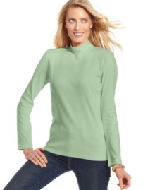 Cozy into Karen Scott's mock turtleneck top - it is a classic layering piece you'll wear all season. At a great price, you'll want one in each versatile color!