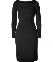 Luxurious dress in fine black wool - Very soft, pleasant quality - Mega trendy two-piece silhouette with a slim top and high-slit skirt (wrap look) - Wide ballet neck, long sleeves and figure-flattering, accentuated waist - Skirt in a professional thigh length - A favorite dress for the office and afterwards - With elegant pumps or cool booties Luxurious dress in fine black wool - Very soft, pleasant quality - Mega trendy two-piece silhouette with a slim top and high-slit skirt (wrap look) - Wide ballet neck, long sleeves and figure-flattering, accentuated waist - Skirt in a professional thigh length - A favorite dress for the office and afterwards - With elegant pumps or cool booties