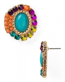 Do hue dare? Slip in this pair of stunning clustered stud earring from Aqua for standout style, with vivid mutli colored stones.