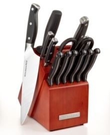 Block star! Give your countertop all-star status with this well-equipped cutlery set, which stores neatly in a space-saving attractive cherry block and stocks your space with the essentials every discerning chef calls for. Heavy-duty forged, triple-riveted slicers and dicers deliver a precision cut and retain their ultra-sharp edge. Block star! Give your countertop all-star status with this well-equipped cutlery set, which stores neatly in a space-saving attractive cherry block and stocks your space with the essentials every discerning chef calls for. Heavy-duty forged, triple-riveted slicers and dicers deliver a precision cut and retain their ultra-sharp edge.