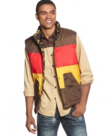 Whether you're feeling bold or want to blend, this Rocawear vest can be worn two different ways to match your mood.