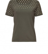 With its easy fit and cool peek-a-boo eyelet embellishment, Josephs cotton tee is an edgy choice for dressing up your casual daytime looks - Wide neckline, short sleeves, gold-toned eyelet-embellished top - Loosely fitted - Wear with leather leggings and favorite flats