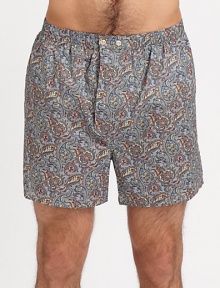 A rich, paisley print is shaped in lightweight, breathable cotton for the true gentleman who indulges in style.Elastic waistbandAdjustable button-flyInseam, about 4CottonMachine washImported A rich, paisley print is shaped in lightweight, breathable cotton for the true gentleman who indulges in style.Elastic waistbandAdjustable button-flyInseam, about 4CottonMachine washImported