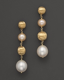 Stunning pearls and 18K gold spheres form gleaming drop earrings. From the Africa collection by Marco Bicego.