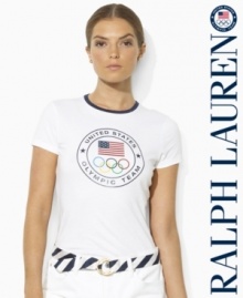 A short-sleeved cotton jersey tee from Ralph Lauren is boldly adorned with a large logo graphic at the front to celebrate Team USA's participation in the 2012 Olympic Games.