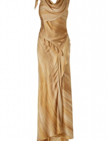 Luxurious evening dress in fine, saffron-yellow printed silk - delicate print and soft, exclusive quality - fashionable bias-cut, glamorously draped - with feminine neckline in a waterfall effect - sleeveless - slim, fitted close to the body and floor-length - with small fishtail - a dream of a dress, posh and mega elegant - with delicate sandals and an exclusive clutch