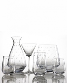 Savor your favorite cocktail with the Larabee Dot martini glass. Etched polka-dots on clear crystal lend elegance to your tabletop. Martini glass shown center. Savor your favorite cocktail with the Larabee Dot martini glass. Etched polka-dots on clear crystal lend elegance to your tabletop. Martini glass shown center.
