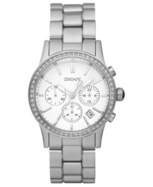 Finish off your workday look with sparkling crystals: a chronograph timepiece from DKNY. Finish off your workday look with sparkling crystals: a chronograph timepiece from DKNY.