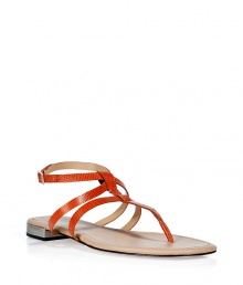 Channel easy elegance in these bold flat sandals from Diane von Furstenburg - Bright lizard-embossed leather straps, flat leather sole - Get the perfect resort-ready look with a caftan and a swimsuit or for city-ready chic with slim jeans and peasant top