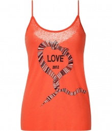 Stylish tank top in fine, lyocell and linen blend - Super-soft, lightweight material great for layering - Vibrant in orange with adorable Love graphic logo print - Spaghetti straps and wide, round neck - Deeper scoop at back - Slim yet relaxed silhouette - Casually cool and sweet, a great everyday go-to - Pair with skinny jeans, shorts, or a denim pencil skirt