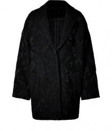 Finish your Downtown looks with a flourish of Baroque-inspired embroidery in A.L.C.s modern cut textural black coat - Notched lapel with solid black collar, long sleeves, dropped shoulders, concealed front button placket, front slit pockets - Oversized fit - Wear with leather leggings and edgy ankle boots Finish your Downtown looks with a flourish of Baroque-inspired embroidery in A.L.C.s modern cut textural black coat - Notched lapel with solid black collar, long sleeves, dropped shoulders, concealed front button placket, front slit pockets - Oversized fit - Wear with leather leggings and edgy ankle boots