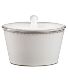 Subtly vintage-inspired design meets modern enhancement in this fine china sugar bowl. From innovative designer Monique Lhullier, it features a platinum-edged tiered scallop pattern on creamy white. Subtly vintage-inspired design meets modern enhancement in this fine china sugar bowl. From innovative designer Monique Lhullier, it features a platinum-edged tiered scallop pattern on creamy white.