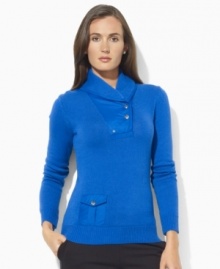 Lauren by Ralph Lauren's heritage-inspired shawl-collar sweater is updated for the active woman, rendered in breathable cotton and finished with microfiber accents.