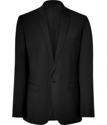 This classic blazer brings modern sophistication to any wardrobe - Notched lapels, two-button closure, single chest pocket, two front flap pockets, button-detailed cuffs, back vent - Style with slim trousers and oxfords for work or polished jeans and a button down for evening