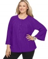 Plus size fashion that easily layers your tanks and tees. This bracelet sleeve cardigan from Karen Scott's collection of plus size clothes showcases a cable knit and swing style. (Clearance)