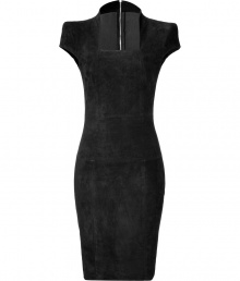 Work a dramatic edge into your Little Black Dress collection with Jitrois figure-hugging black suede sheath, a sultry choice both glamorous and exquisitely seductive - Square neckline, cap sleeves, exposed metal back zip - Form-fitting - Wear with heels and a sleek leather envelope clutch Work a dramatic edge into your Little Black Dress collection with Jitrois figure-hugging black suede sheath, a sultry choice both glamorous and exquisitely seductive - Square neckline, cap sleeves, exposed metal back zip - Form-fitting - Wear with heels and a sleek leather envelope clutch