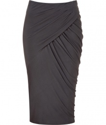 Edgy-cool shadow twisted draped skirt from Donna Karan - Bring some downtown-ready style to your evening look with this chic skirt - Figure-hugging pencil silhouette, twist asymmetrical drape detail, pull-on style - Wear with opaque tights, a form-fitting top, a draped leather jacket, and sculptural heels Edgy-cool shadow twisted draped skirt from Donna Karan - Bring some downtown-ready style to your evening look with this chic skirt - Figure-hugging pencil silhouette, twist asymmetrical drape detail, pull-on style - Wear with opaque tights, a form-fitting top, a draped leather jacket, and sculptural heels
