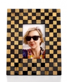 A checkerboard of glass tiles gives this Purva Mosaic picture frame cool texture and tone. Fun for a bedroom or desk!