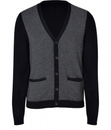 Inject a modern edge into your contemporary knitwear collection with Rag & Bones cool two-tone cardigan - V-neckline, long sleeves, front slit pockets, fine ribbed trim, button-down front, black back - Contemporary slim fit - Wear with tees and jeans, or over button-downs and slim cut trousers Inject a modern edge into your contemporary knitwear collection with Rag & Bones cool two-tone cardigan - V-neckline, long sleeves, front slit pockets, fine ribbed trim, button-down front, black back - Contemporary slim fit - Wear with tees and jeans, or over button-downs and slim cut trousers