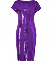 The ultimate party frock in a shocking purple hue, Alberta Ferrettis sequined sheath guarantees show-stopping results - Wide neckline, dolman short sleeves, pull-over style - Form fitting - Team with heels and shimmering metallic clutches