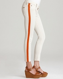 Contrast stripes down the legs add a pop of color to these Hudson skinny jeans.