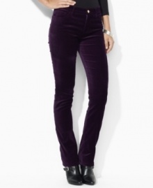 Designed in stretch velveteen for comfort and a flattering fit, Lauren Ralph Lauren's modern jean is designed in a sleek silhouette with a chic straight leg. Designed in stretch velveteen for comfort and a flattering fit, Lauren Ralph Lauren's modern jean is designed in a sleek silhouette with a chic straight leg.