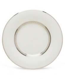 Metropolitan sensibility and modern design combine in an understated white bone china collection. Platinum gild along the edge is enhanced by a clean, platinum geometric pattern reminiscent of architectural details. Accent plates feature the geometric pattern along the interior verge, with a thin platinum band along the outer rim. Qualifies for Rebate Metropolitan sensibility and modern design combine in an understated white bone china collection. Platinum gild along the edge is enhanced by a clean, platinum geometric pattern reminiscent of architectural details. Accent plates feature the geometric pattern along the interior verge, with a thin platinum band along the outer rim. Qualifies for Rebate