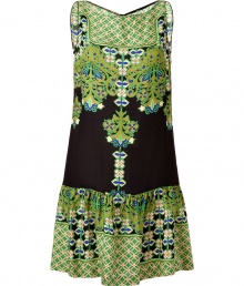 Work an opulent edge into your city-chic warm weather staples with Anna Suis printed bamboo shift - Wide neckline, thick straps, hidden back zip, dropped waistline, softly gathered skirt - Loosely fitted - Wear with black ballerinas and bright green accessories Work an opulent edge into your city-chic warm weather staples with Anna Suis printed bamboo shift - Wide neckline, thick straps, hidden back zip, dropped waistline, softly gathered skirt - Loosely fitted - Wear with black ballerinas and bright green accessories