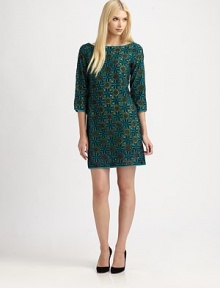 Featuring a spectacular display of cutout details and shimmering print, a gorgeous shift made from washed silk.BoatneckThree-quarter sleevesAllover cutoutSide zipperAbout 36 from shoulder to hemSilkDry cleanImported Model shown is 5'10 (177cm) wearing US size 4. Featuring a spectacular display of cutout details and shimmering print, a gorgeous shift made from washed silk.BoatneckThree-quarter sleevesAllover cutoutSide zipperAbout 36 from shoulder to hemSilkDry cleanImported Model shown is 5'10 (177cm) wearing US size 4.