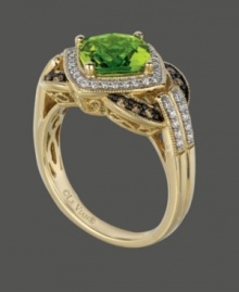 Envy-inducing green. Le Vian's stunning ring highlights a peridot center stone (2-1/10 ct. t.w.) surrounded by strips of round-cut white diamonds (1/5 ct. t.w.) and chocolate diamonds (1/8 ct. t.w.). Set in 14k gold. Size 7. Envy-inducing green. Le Vian's stunning ring highlights a peridot center stone (2-1/10 ct. t.w.) surrounded by strips of round-cut white diamonds (1/5 ct. t.w.) and chocolate diamonds (1/8 ct. t.w.). Set in 14k gold. Size 7.