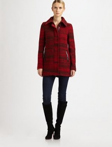 Italian fabrication gives this bold coat with leather trim and a sleek, concealed front zipper instant appeal.Collar neckConcealed front zipperButton closureLeather-trim along slash pocketsBack yokeFully linedAbout 30 from shoulder to hem37% acrylic/26% wool/23% polyester/9% alpaca/5% polyamideDry clean by leather specialistImported Model shown is 5'11 (180cm) wearing US size Small. Italian fabrication gives this bold coat with leather trim and a sleek, concealed front zipper instant appeal.Collar neckConcealed front zipperButton closureLeather-trim along slash pocketsBack yokeFully linedAbout 30 from shoulder to hem37% acrylic/26% wool/23% polyester/9% alpaca/5% polyamideDry clean by leather specialistImported Model shown is 5'11 (180cm) wearing US size Small.