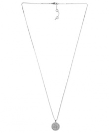 Understated appeal. Michael Kors' necklace, crafted from silver ion-plated steel, features a concave glass pave pendant for a subtle, yet stylish, statement. Approximate length: 30 inches + 2-inch extender. Approximate drop: 3/4 inch. Understated appeal. Michael Kors' necklace, crafted from silver ion-plated steel, features a concave glass pave pendant for a subtle, yet stylish, statement. Approximate length: 30 inches + 2-inch extender. Approximate drop: 3/4 inch.