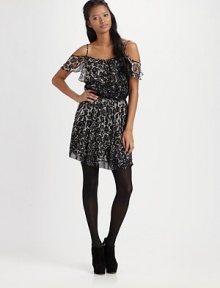 Semi-sheer silk in a crinkled chiffon print with an enticing scoopback and off-the-shoulder ruffle detail. Cutout shouldersSemi-sheer, off-the-shoulder flutter sleevesElastic waistbandSemi-sheer hemScoopbackBack keyhole closureAbout 18 from natural waistSilkDry cleanImported Semi-sheer silk in a crinkled chiffon print with an enticing scoopback and off-the-shoulder ruffle detail. Cutout shouldersSemi-sheer, off-the-shoulder flutter sleevesElastic waistbandSemi-sheer hemScoopbackBack keyhole closureAbout 18 from natural waistSilkDry cleanImported