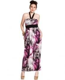 A painterly posy print adorns this plus size maxi from Love Squared. The halter neckline and empire waist are extra pretty touches! (Clearance)