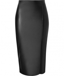 The ultimate leather skirt, this figure-hugging version from Jitrois boasts a streamlined silhouette and a comfortable stretchy fit - Classic pencil silhouette, front slit, midi-length, concealed back zip closure - Pair with a silk blouse, classic pumps, and a studded clutch The ultimate leather skirt, this figure-hugging version from Jitrois boasts a streamlined silhouette and a comfortable stretchy fit - Classic pencil silhouette, front slit, midi-length, concealed back zip closure - Pair with a silk blouse, classic pumps, and a studded clutch
