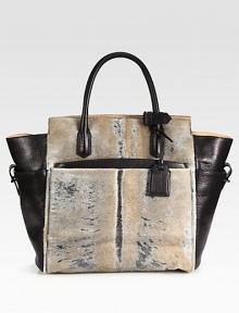 Luxurious, two-tone haircalf & pebbled leather in a roomy top-handle carryall, perfectly sized for all your essentials.Double top handles, 5½ dropToggle strap closureFour outside open pocketsOne detachable zip pouchTwo inside zip pocketsCotton lining12¾W X 13¾H X 4½DImported Luxurious, two-tone haircalf & pebbled leather in a roomy top-handle carryall, perfectly sized for all your essentials.Double top handles, 5½ dropToggle strap closureFour outside open pocketsOne detachable zip pouchTwo inside zip pocketsCotton lining12¾W X 13¾H X 4½DImported