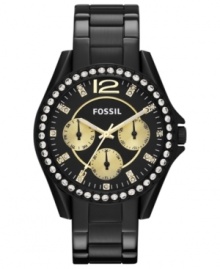 Bold black and rich gold create a stunning combo on this glistening Riley watch from Fossil.