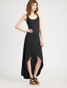 Trend-smart tank dress has a racerback, plunging scoopneck and dramatic hi-low hem. ScoopneckSleevelessHi-low hemRacerbackAbout 46 from natural waist50% polyester/37½ cotton/12½ rayonMachine washMade in USAModel shown is 5'10 (177cm) wearing US size Small. Trend-smart tank dress has a racerback, plunging scoopneck and dramatic hi-low hem. ScoopneckSleevelessHi-low hemRacerbackAbout 46 from natural waist50% polyester/37½ cotton/12½ rayonMachine washMade in USAModel shown is 5'10 (177cm) wearing US size Small.
