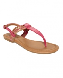 A pop of color spices up the wear-everywhere Dabney sandals by Lucky Brand. Comfortable enough for all-day wear, they feature cute braided straps.