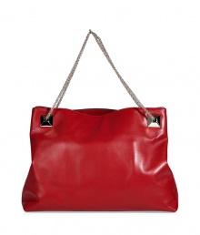 Glamorize every look with Valentinos radiant red leather shoulder bag, detailed with oversized rockstuds and a chain-link strap for that impossibly ladylike feel - Embossed logo, removable chain shoulder strap with oversized rockstuds at base, two inside sections, zippered middle sectional pocket, zippered back wall pocket, two front wall slot pockets, protective feet - Carry as a pretty polish to day and evening looks alike Glamorize every look with Valentinos radiant red leather shoulder bag, detailed with oversized rockstuds and a chain-link strap for that impossibly ladylike feel - Embossed logo, removable chain shoulder strap with oversized rockstuds at base, two inside sections, zippered middle sectional pocket, zippered back wall pocket, two front wall slot pockets, protective feet - Carry as a pretty polish to day and evening looks alike