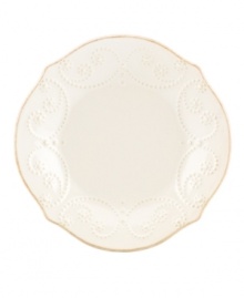 With fanciful beading and a feminine edge, this Lenox French Perle tidbit plates are a great addition to your white dinnerware and have an irresistibly old-fashioned sensibility. Hard-wearing stoneware is dishwasher safe and, in a soft white hue with antiqued trim, a graceful addition to any meal. Qualifies for Rebate With fanciful beading and a feminine edge, this Lenox French Perle tidbit plates are a great addition to your white dinnerware and have an irresistibly old-fashioned sensibility. Hard-wearing stoneware is dishwasher safe and, in a soft white hue with antiqued trim, a graceful addition to any meal. Qualifies for Rebate