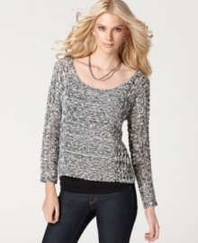 This little sweater from Buffalo Jeans keeps you warm and hugs your curves. Mesh knit at the sleeves and back mean it's a stylish match with a tank top; allover marled knit lends chic handmade appeal. (Clearance)