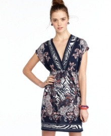 Inspired print plus kimono design make this dress from Pink Rose an easy choice for chic, everyday style! Inspired print plus kimono design make this dress from Pink Rose an easy choice for chic, everyday style!