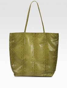 A shapely, stylish bag of glossy microfiber with snakeskin-look embossing.Shoulder straps, 12 drop Magnetic closure Two inside open pockets, key and pen holders Includes matching cosmetics pouch Fully lined 17½W X 15½H X 5D Imported A shapely, stylish bag of glossy microfiber with snakeskin-look embossing.Shoulder straps, 12 drop Magnetic closure Two inside open pockets, key and pen holders Includes matching cosmetics pouch Fully lined 17½W X 15½H X 5D Imported