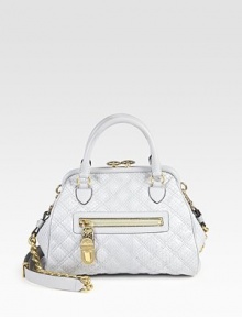 Genuine python combines with leather trim and signature logo hardware for an extra dose of luxe. Double top handles, 3¼ dropAdjustable detachable chain and leather shoulder strap, 16¾-19½ dropTop clasp closureOne outside zip pocketProtective metal feetOne inside zip pocketOne inside open pocketCotton lining12½W X 8H X 5½DMade in Italy Genuine python combines with leather trim and signature logo hardware for an extra dose of luxe. Double top handles, 3¼ dropAdjustable detachable chain and leather shoulder strap, 16¾-19½ dropTop clasp closureOne outside zip pocketProtective metal feetOne inside zip pocketOne inside open pocketCotton lining12½W X 8H X 5½DMade in Italy