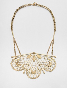 From the Black Label Collection. A fan-shaped design distinguishes this lacy, openwork pendant that incorporates ancient symbols.BrassLength, about 16Pendant width, about 5¼Pendant length, about 3Lobster claspMade in USA From the Black Label Collection. A fan-shaped design distinguishes this lacy, openwork pendant that incorporates ancient symbols.BrassLength, about 16Pendant width, about 5¼Pendant length, about 3Lobster claspMade in USA