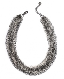 Subtle contrast paints the perfect picture. A multitude of oval-shaped link chains in shimmering silver and hematite-plated mixed metal creates a striking look on this Alfani necklace. Approximate length: 17 inches + 3-inch extender. Subtle contrast paints the perfect picture. A multitude of oval-shaped link chains in shimmering silver and hematite-plated mixed metal creates a striking look on this Alfani necklace. Approximate length: 17 inches + 3-inch extender.