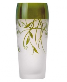 Silhouetted vines unfurl from a band of green on this softly frosted crystal vase, bringing a fresh hint of the outdoors in. Its simple, rounded shape is etched for earthy allure with or without a bouquet. Qualifies for Rebate Silhouetted vines unfurl from a band of green on this softly frosted crystal vase, bringing a fresh hint of the outdoors in. Its simple, rounded shape is etched for earthy allure with or without a bouquet. Qualifies for Rebate